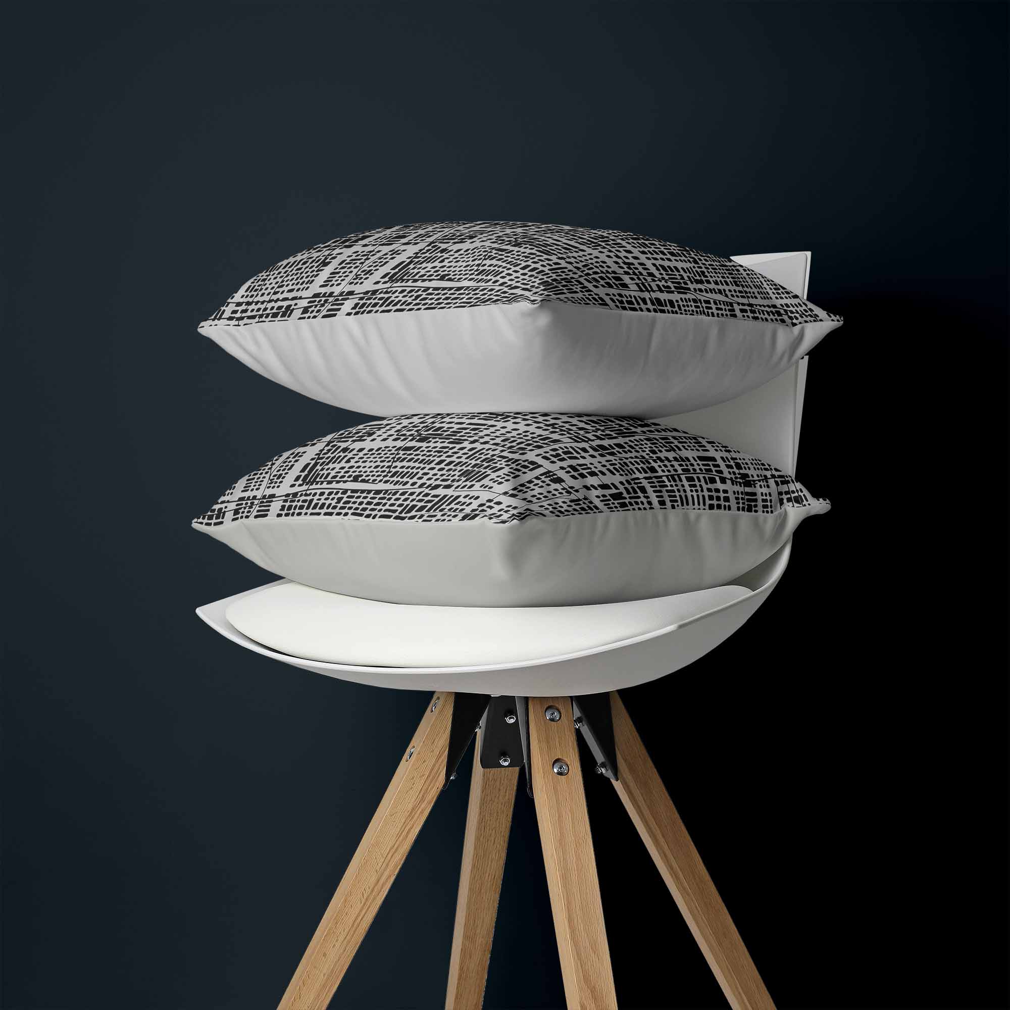 City Grid Pillow - Modern black and white monotone pillow