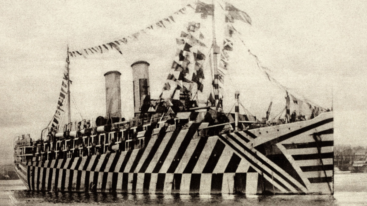 Ship with Bold Graphic Black and White Dazzle lines