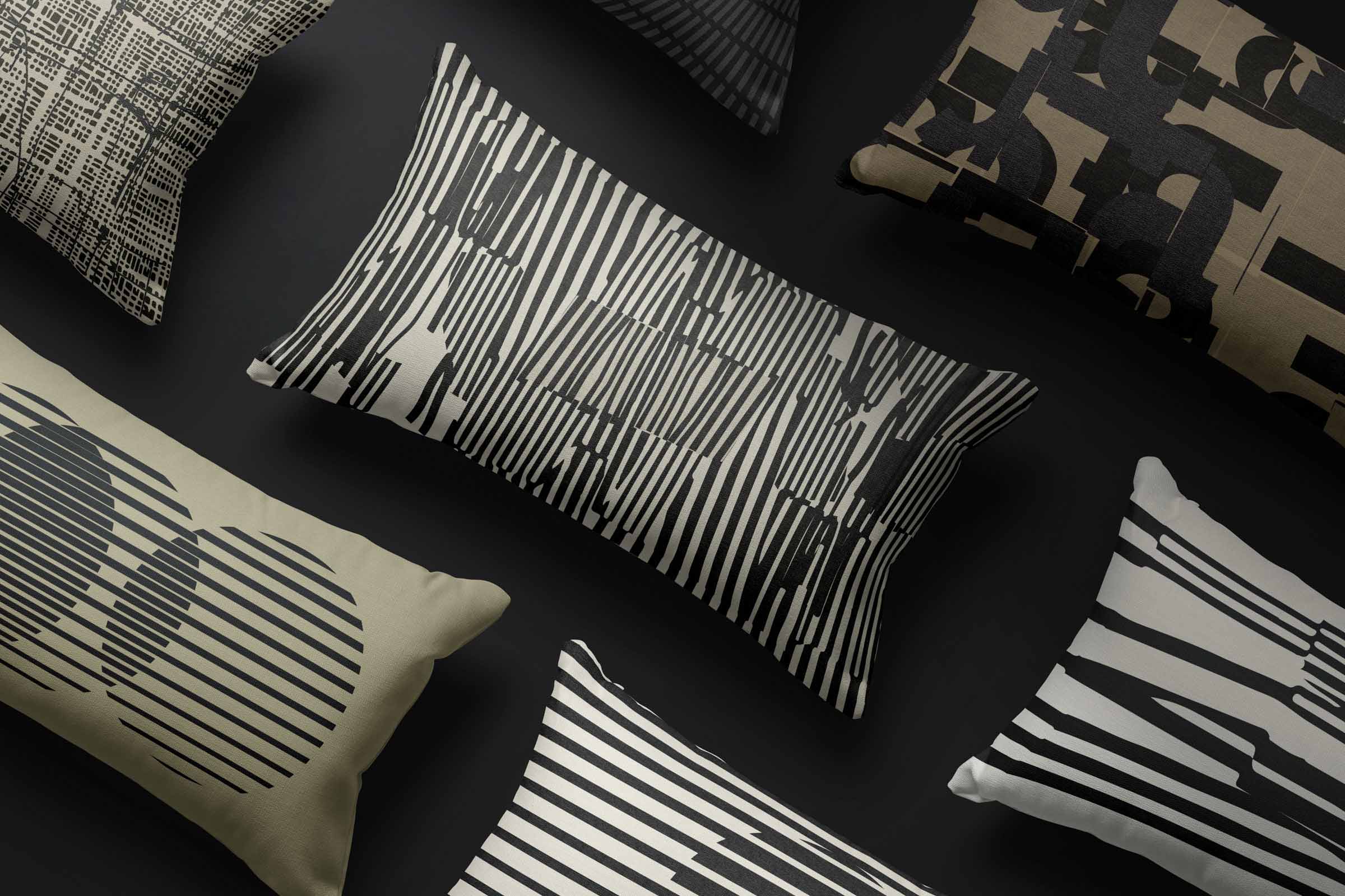 Collection Of Graphic Mono Printed Pillows black, white and brown  colors