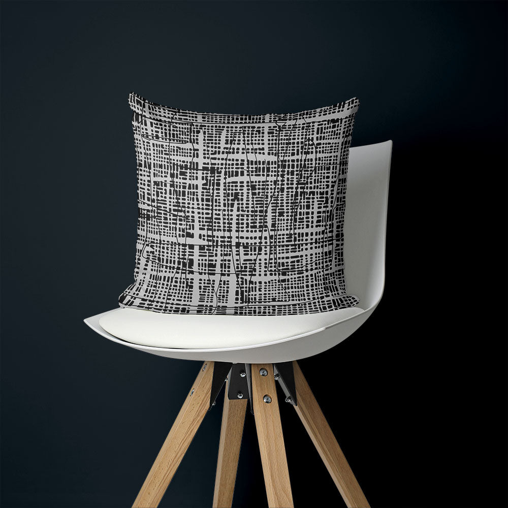 City Grid Pillow - Modern black and white monotone pillow