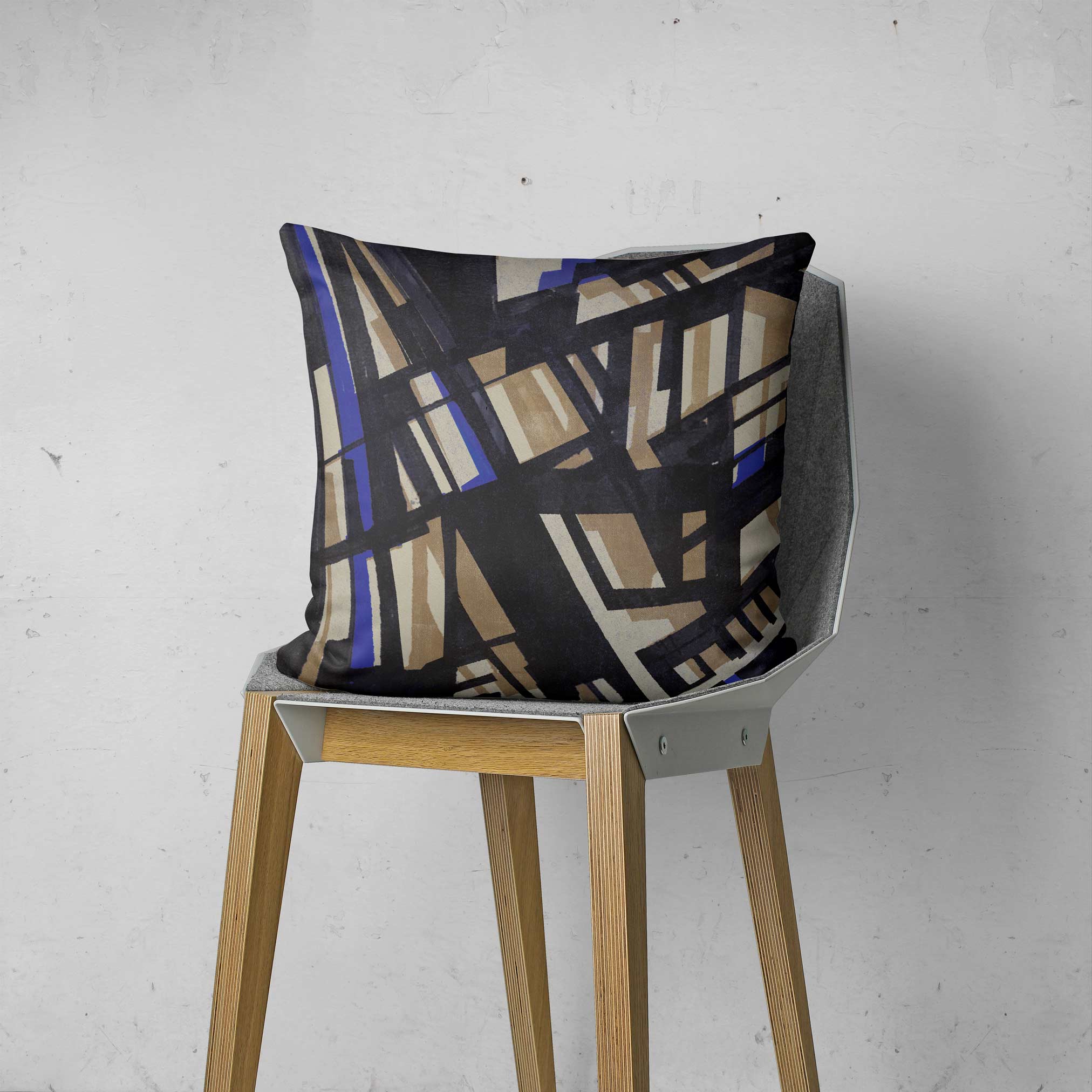 Harbor Map - Geometric Black and Tan Pillow