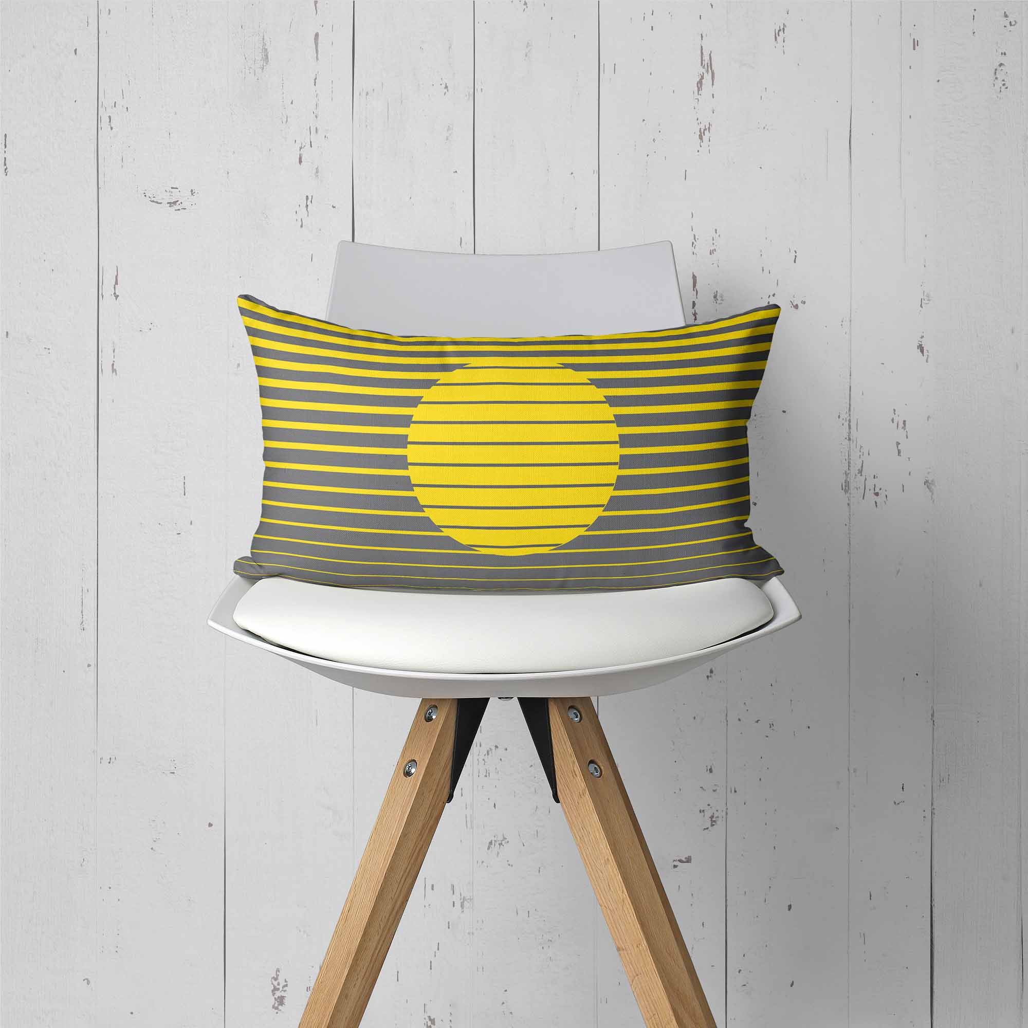 Op-Art Retro Sunrise Throw Pillow - Yellow and Grey